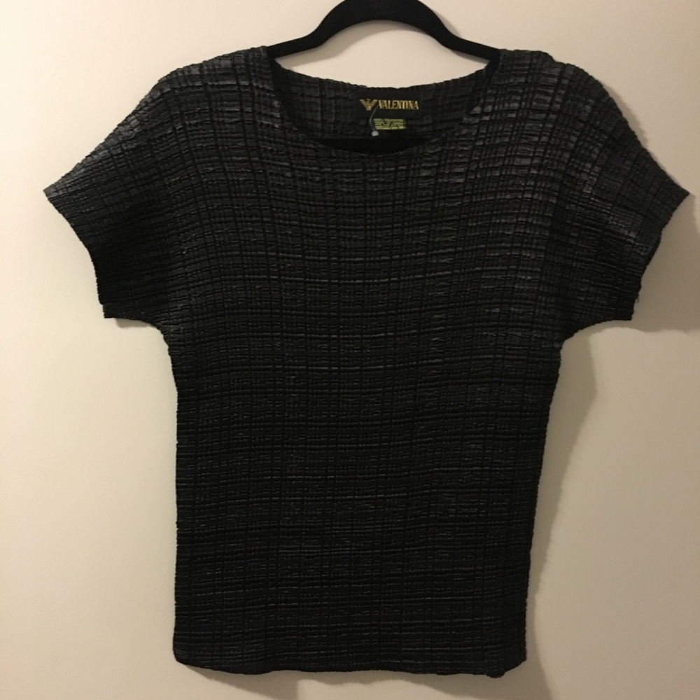 Vintage 90s Black Stretch Polyester Blouse
